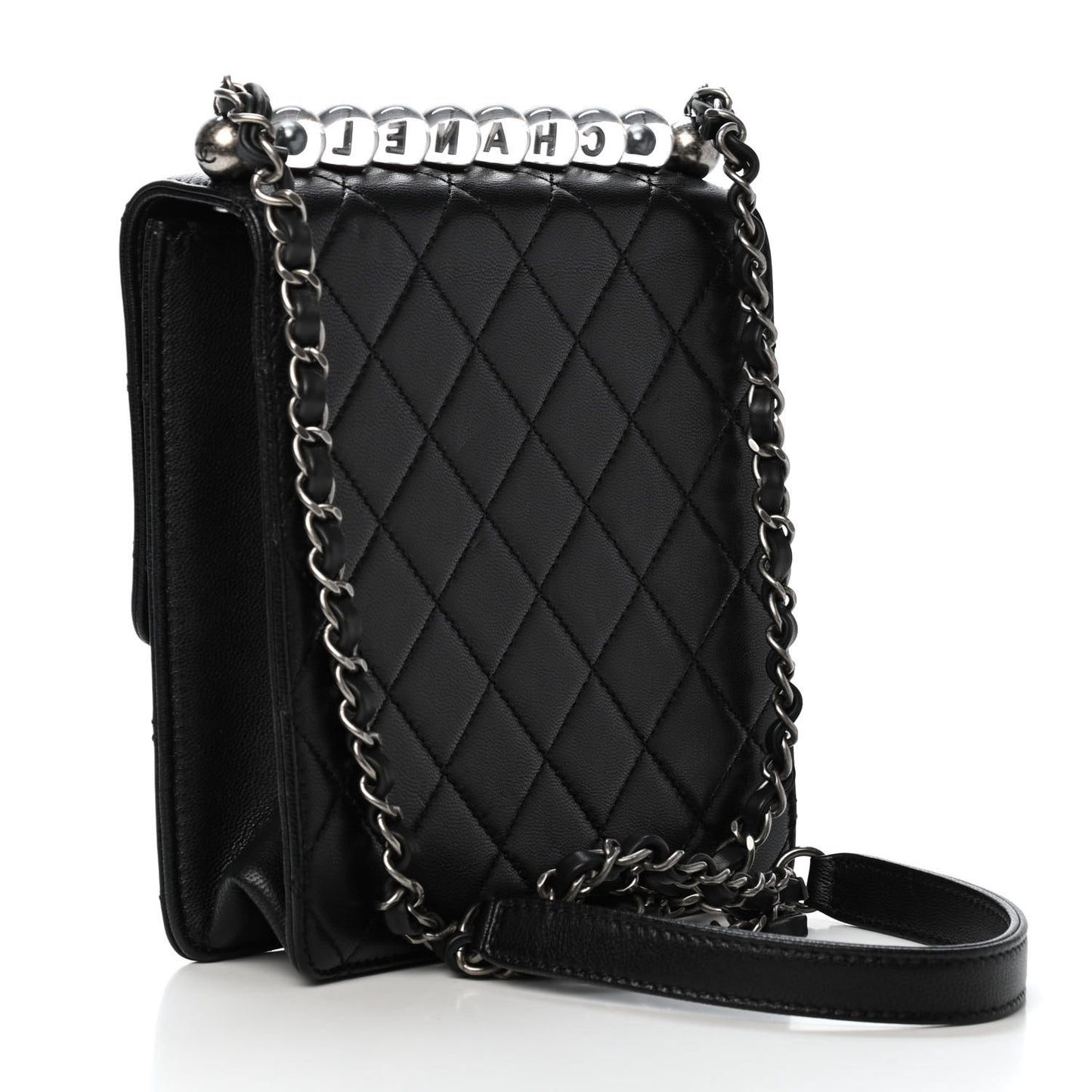 Goatskin Quilted Chic Pearls Flap Black