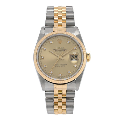 Rolex Stainless Steel 18K Yellow Gold Diamond 36mm Oyster Perpetual Datejust Watch Champagne 16233 1 of 4