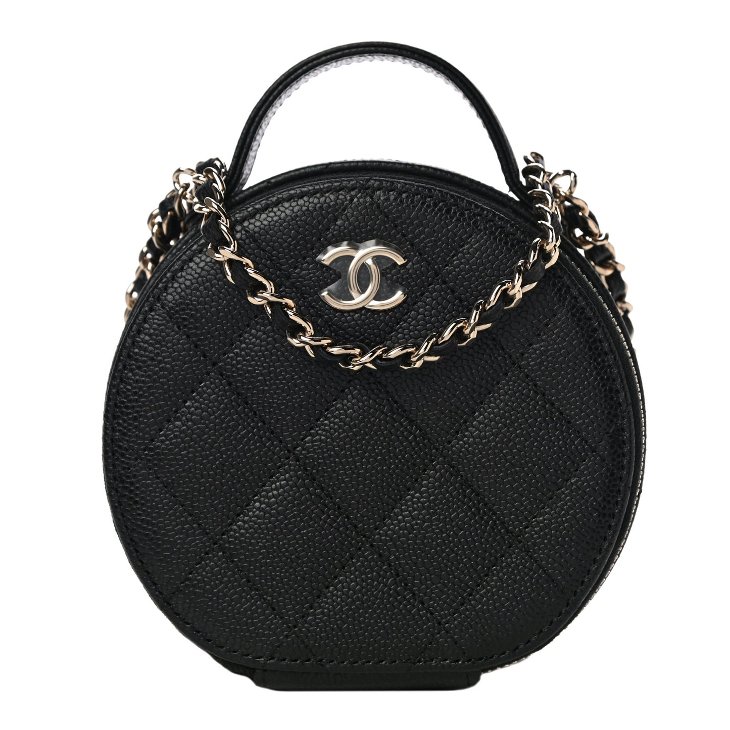 Caviar Quilted Round Handle With Care Vanity With Chain Black