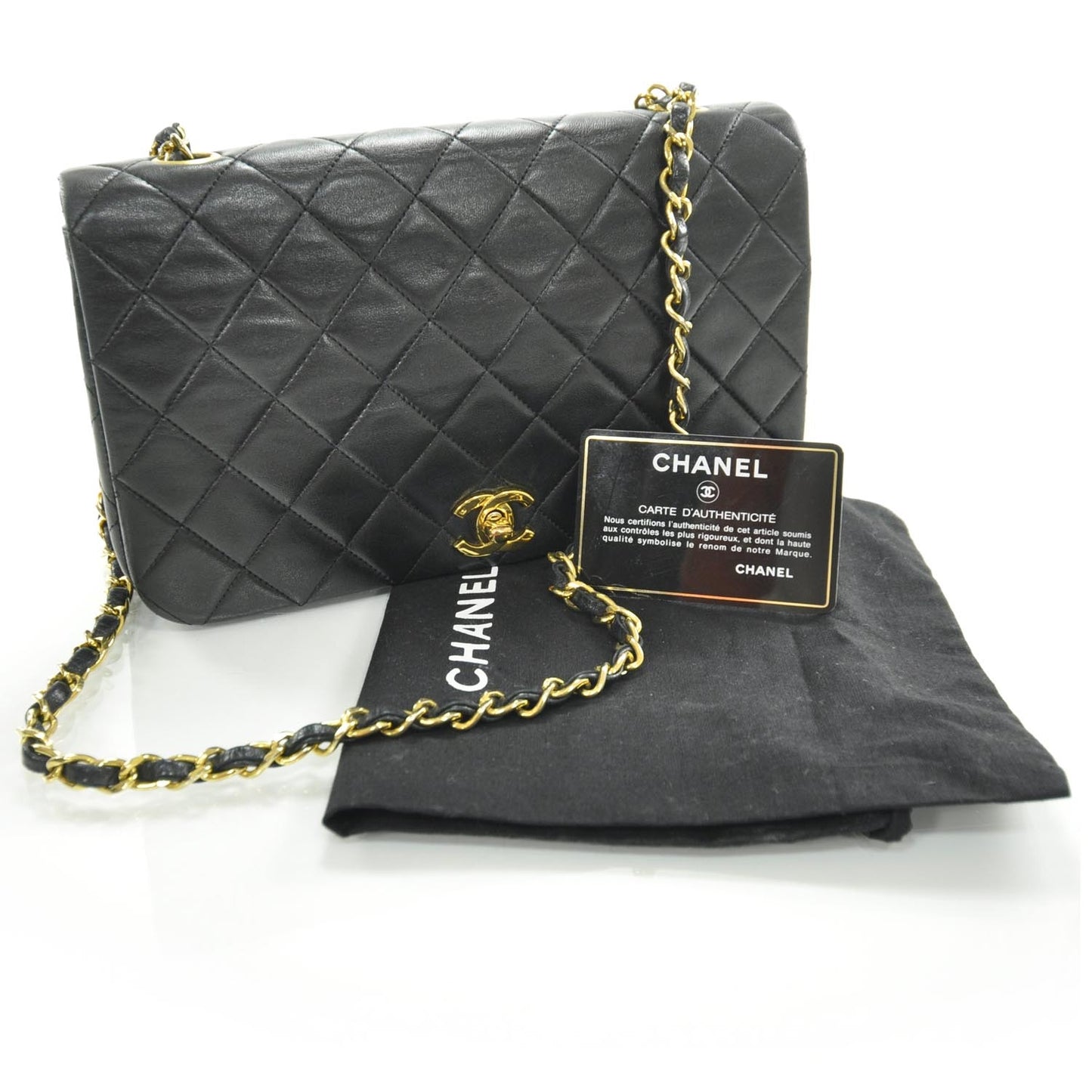 Lambskin Quilted Small Flap Black GHW