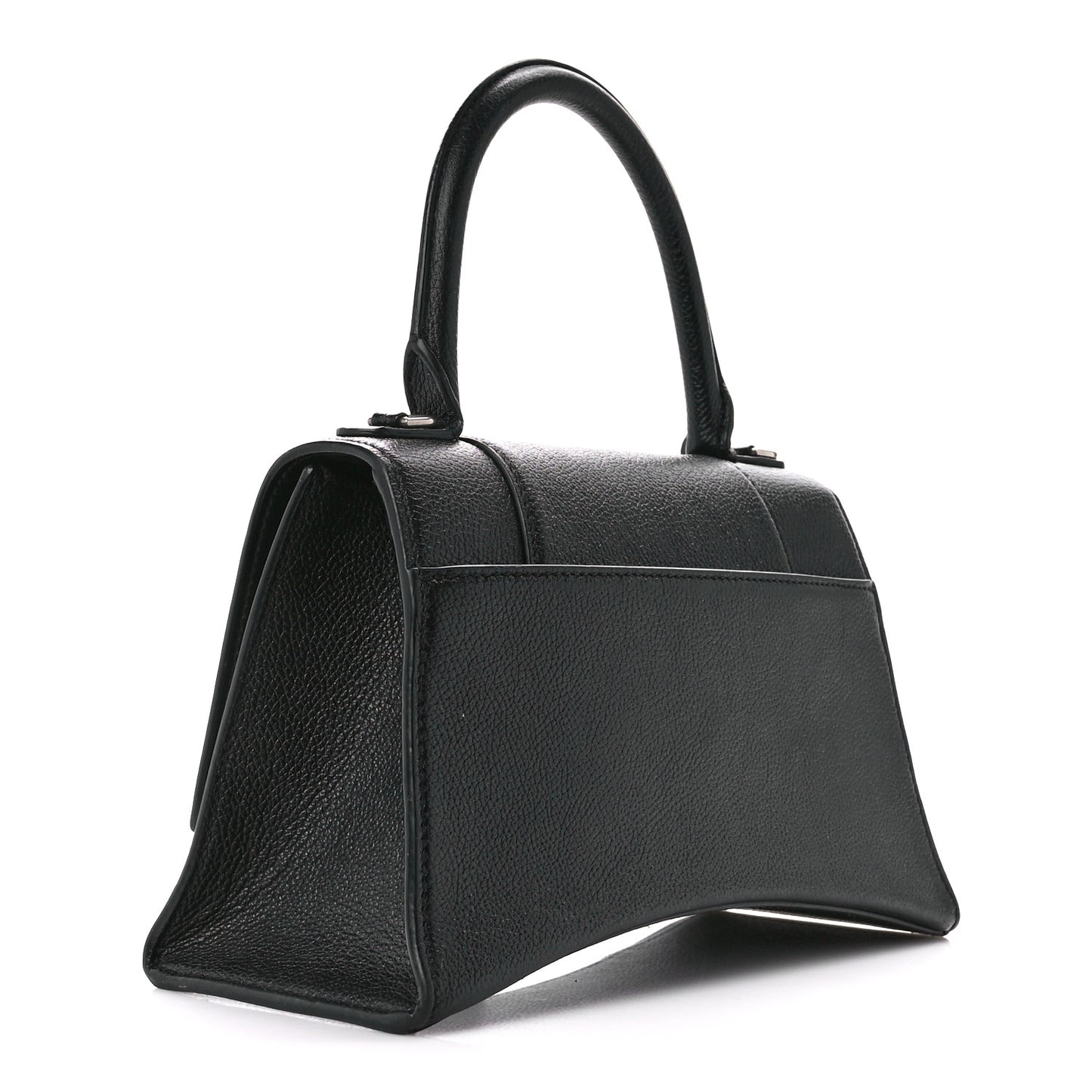 Grained Calfskin Small Hourglass Top Handle Bag Black