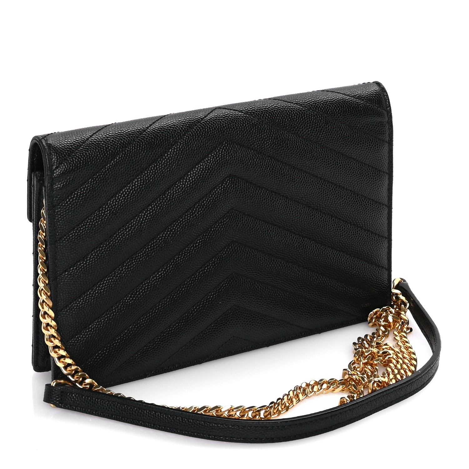 Saint Laurent Grain De Poudre Matelasse Chevron Monogram Envelope Chain Wallet Black 2 of 7