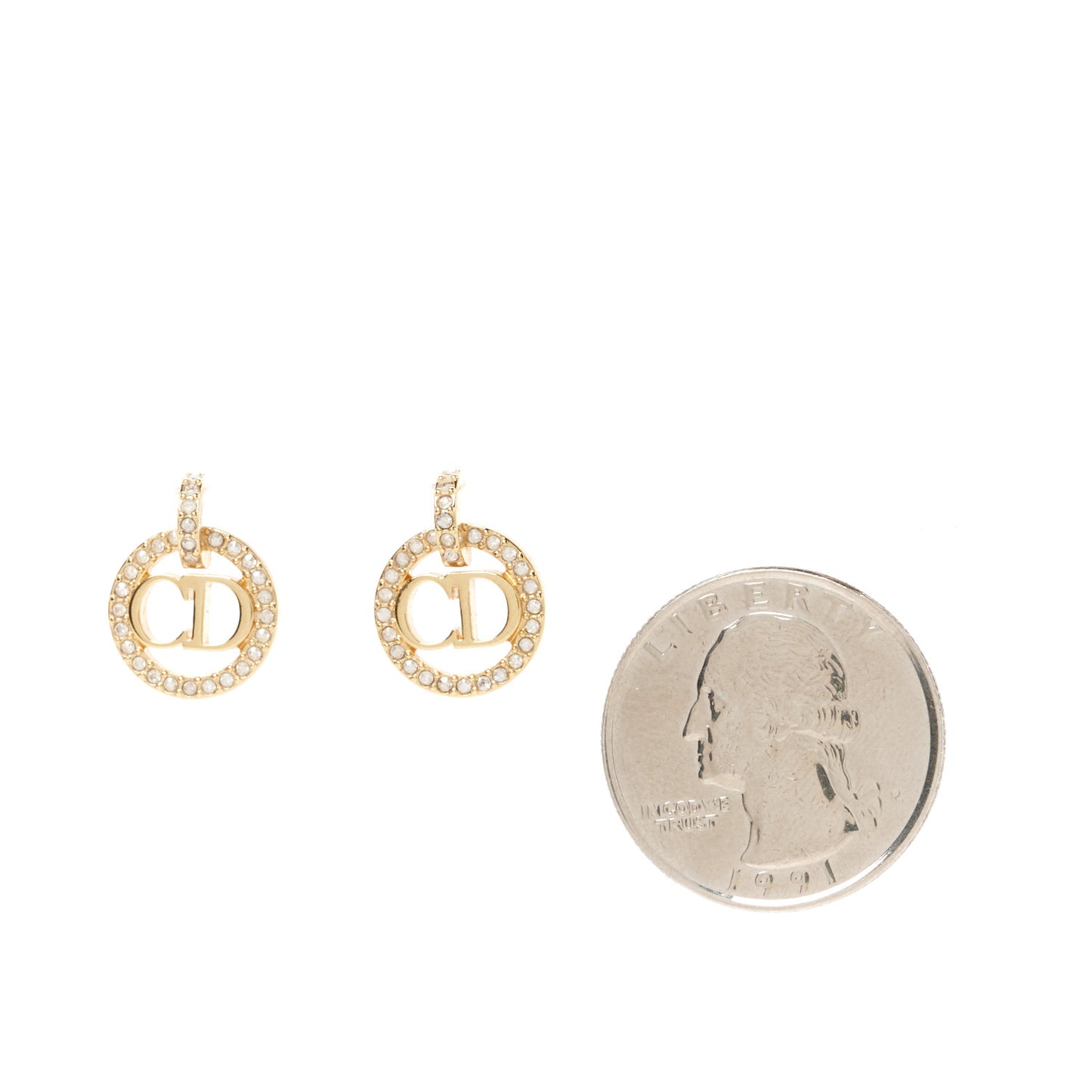 Metal Crystal Petit CD Earrings Gold