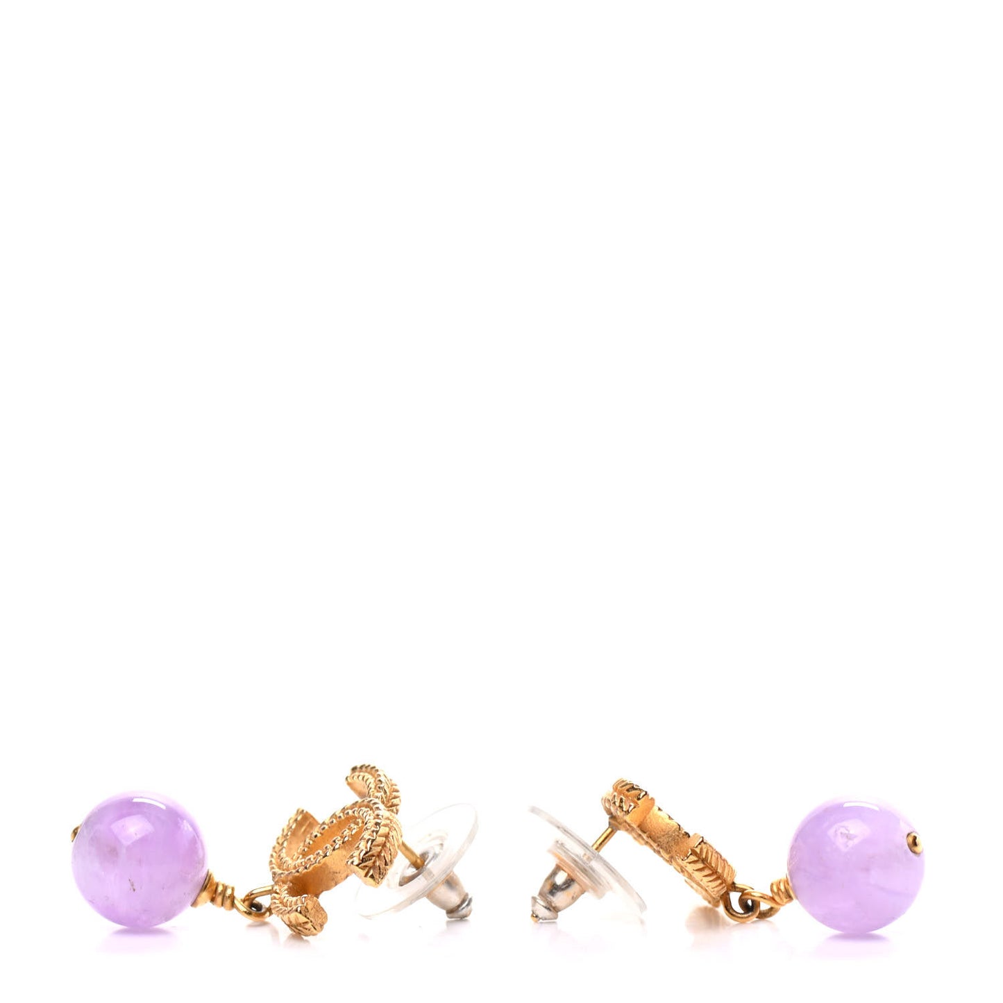 CC Bead Drop Earrings Gold Purple