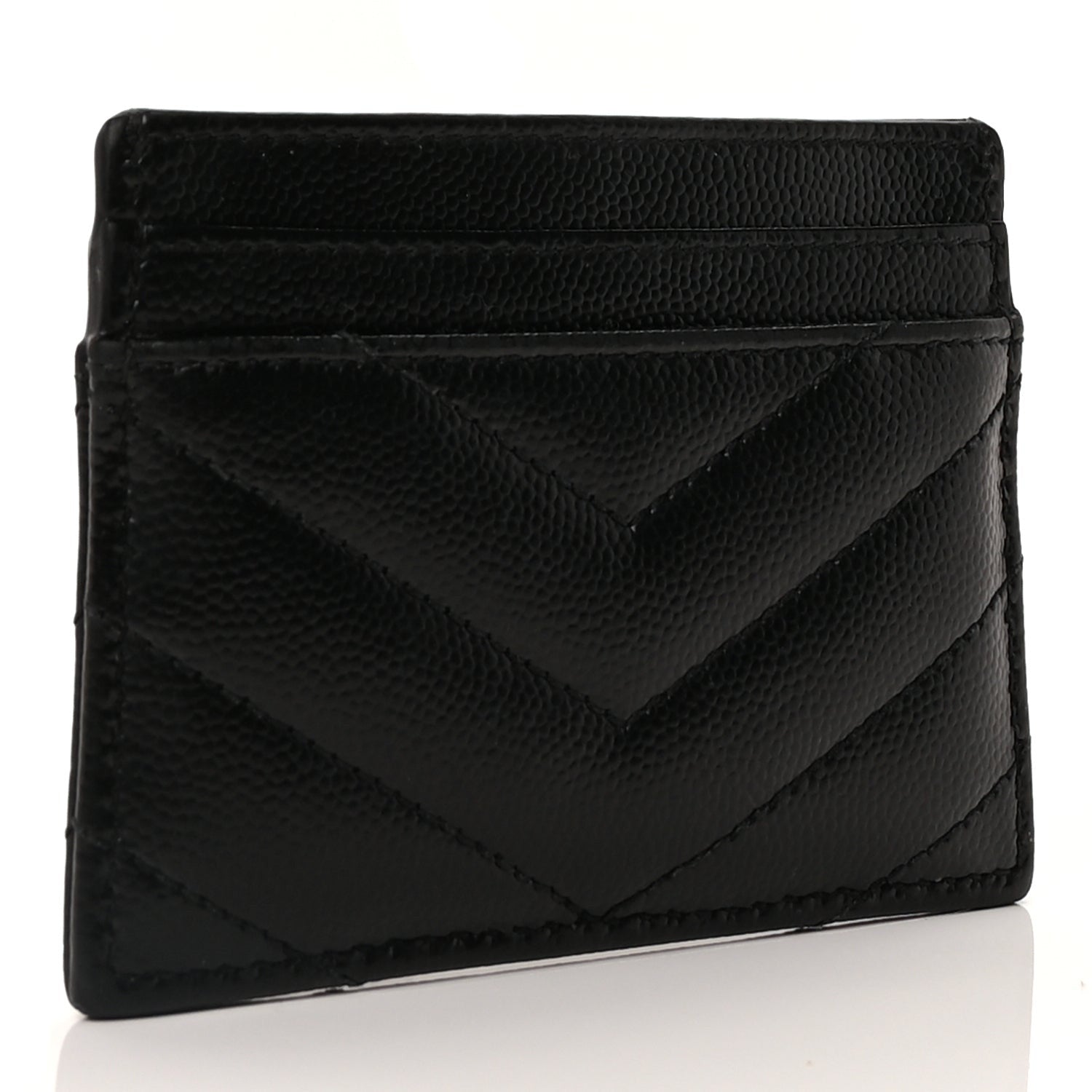 Saint Laurent Grain De Poudre Matelasse Chevron Monogram Credit Card Case  Black 3 of 7