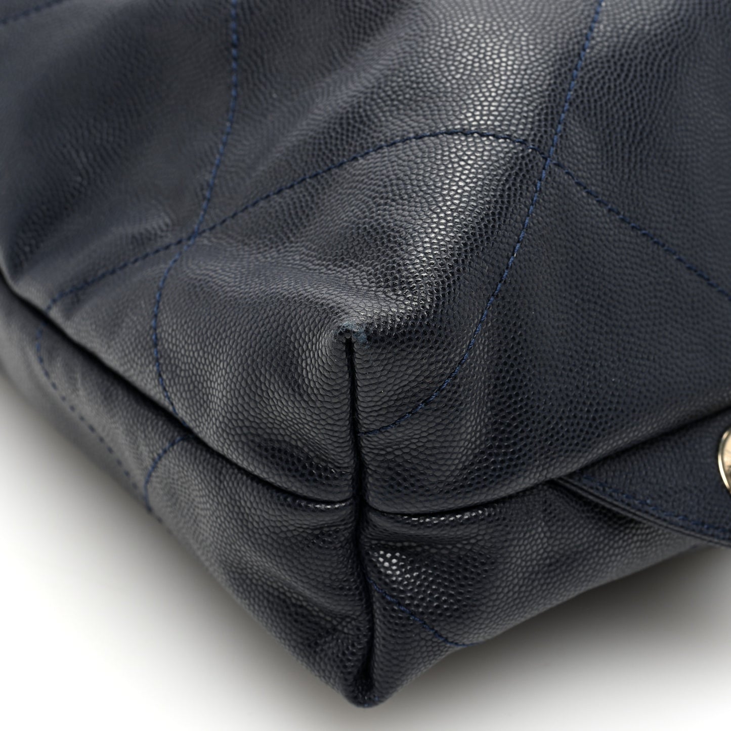 Shiny Caviar Quilted Chanel 22 Backpack Dark Blue