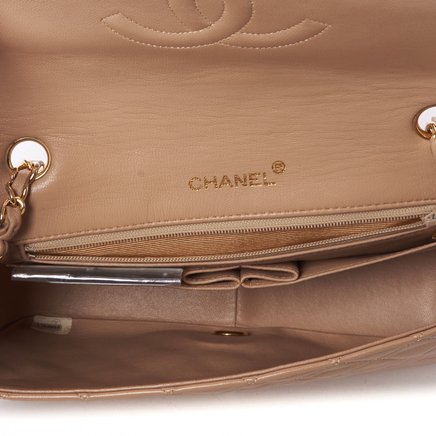 Lambskin Quilted Small Single Flap Beige