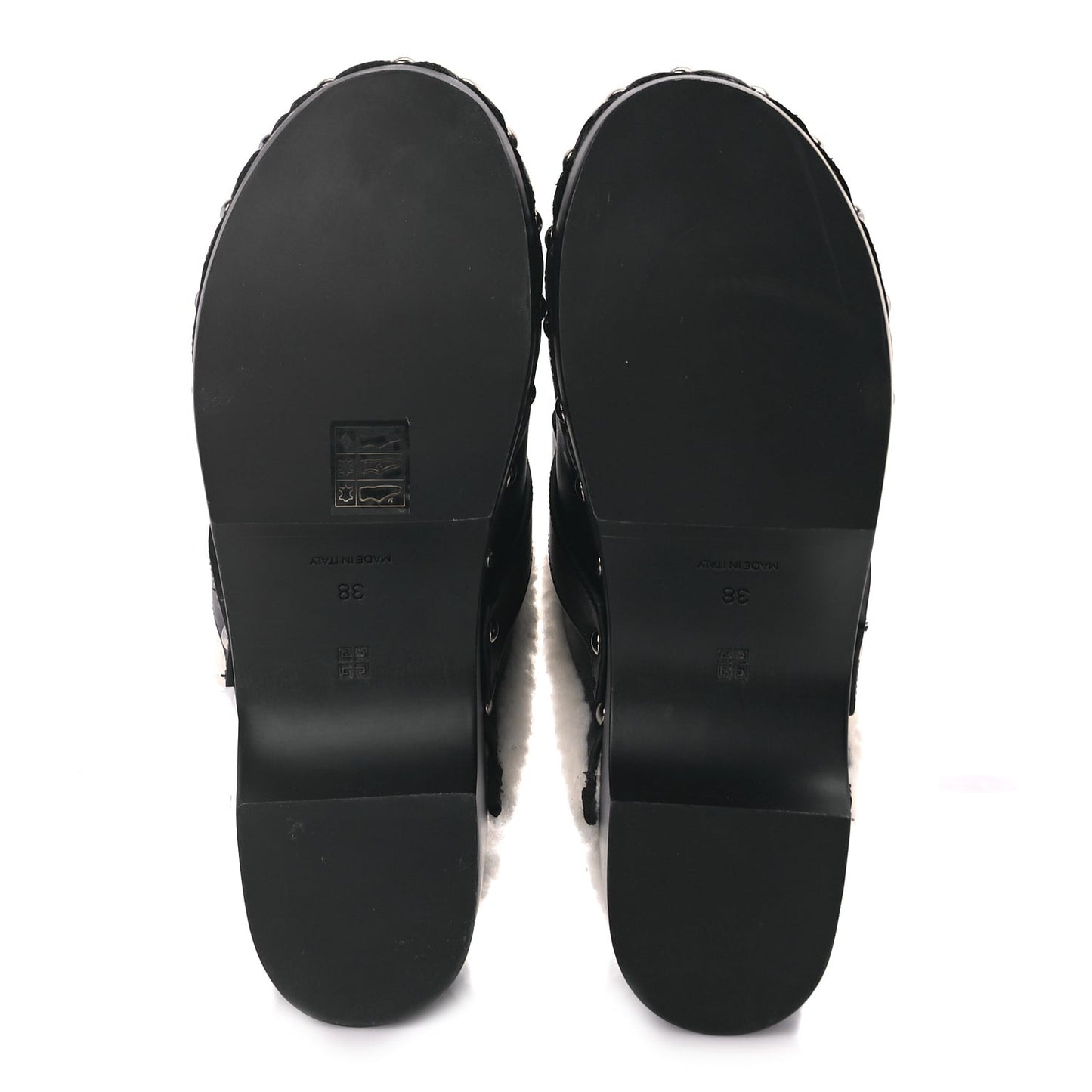 Calfskin Shearling Studded Platform Clogs 38 Black