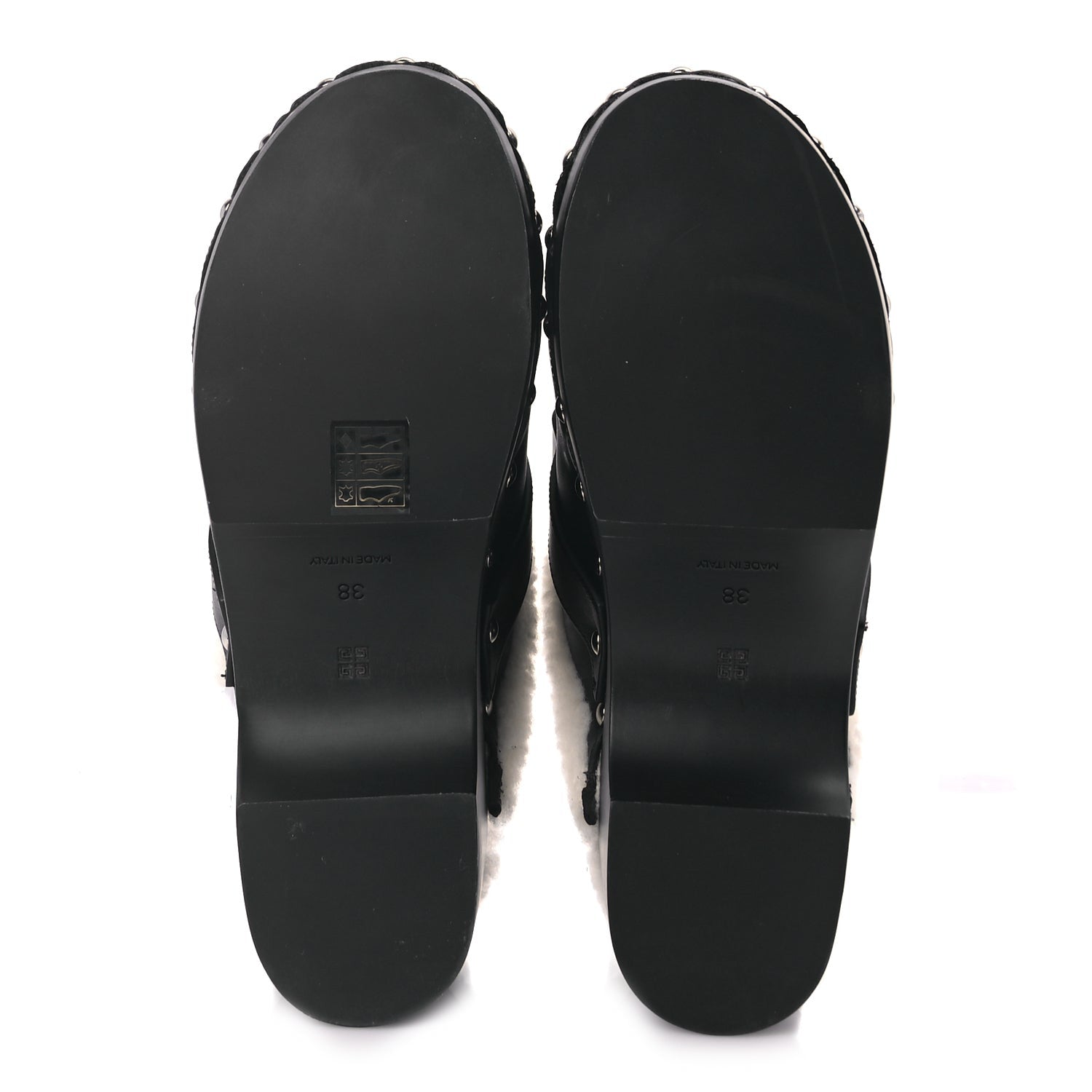 Givenchy Calfskin Shearling Studded Platform Clogs 38 Black 6 of 9