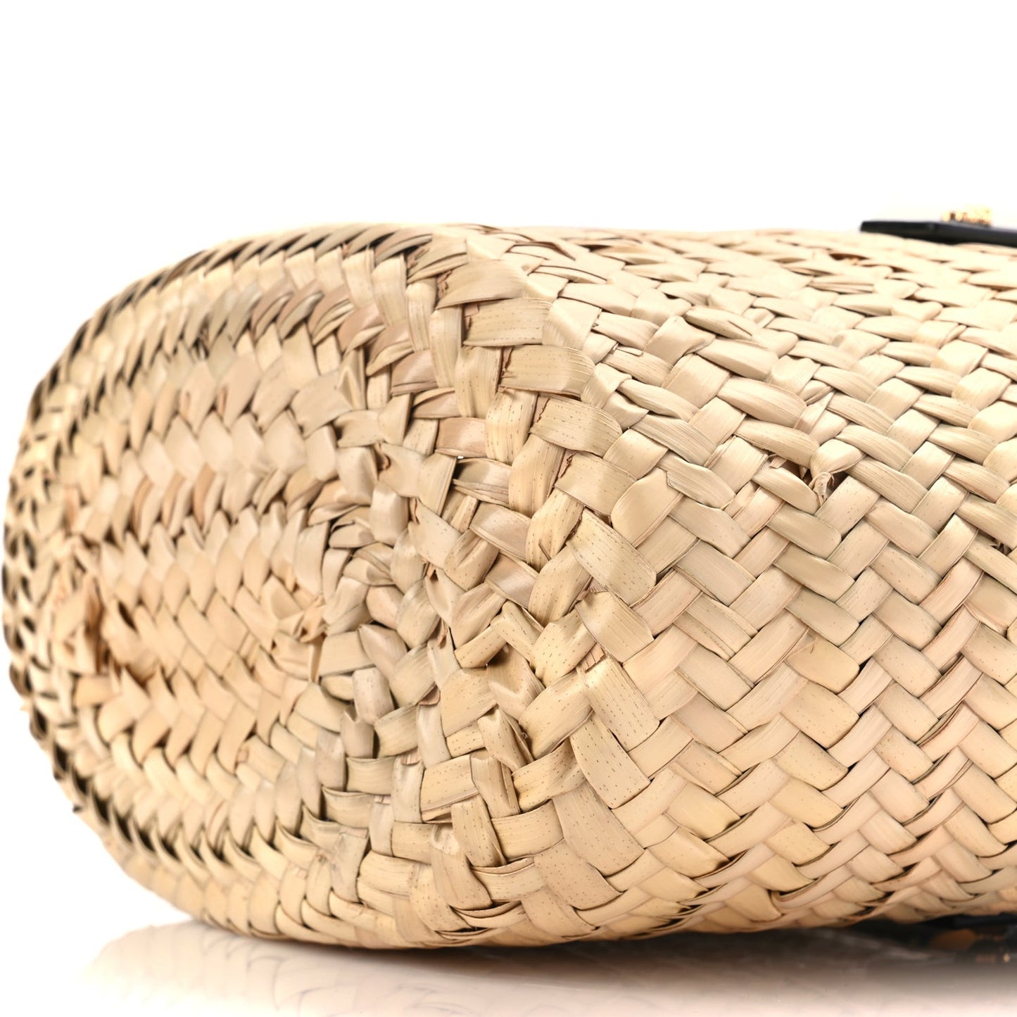 Straw Calfskin Barocco Beach Bag Natural Black Gold