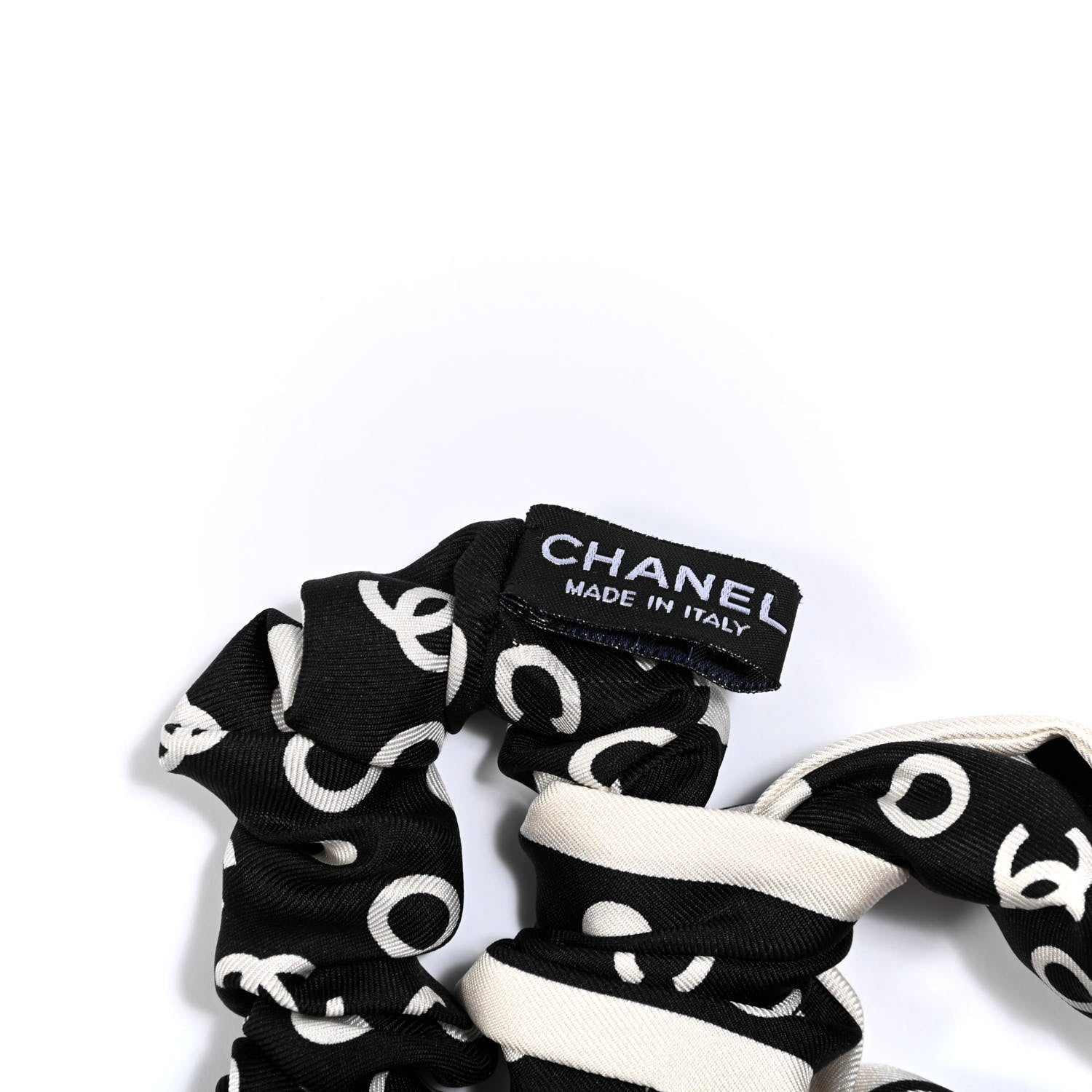 Chanel Silk CC Twilly Hair Tie Black White 3 of 3