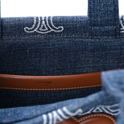 Celine Denim Calfskin Triomphe Print Cabas Blue Tan 5 of 8