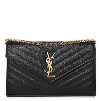 Saint Laurent Grain De Poudre Matelasse Chevron Monogram Chain Wallet Black 1 of 6