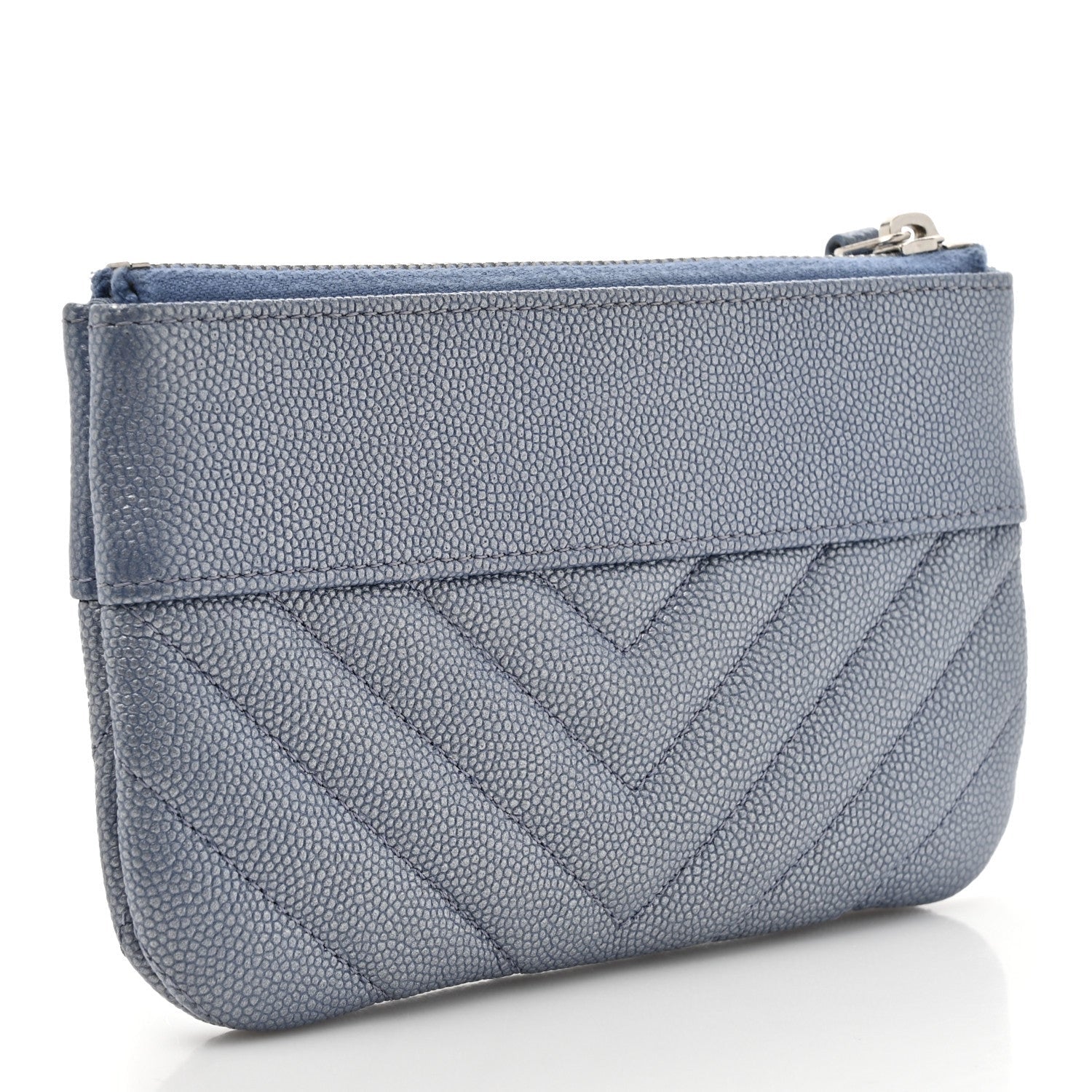 Chanel Caviar Chevron Quilted Small Vintage Mademoiselle Cosmetic Case Blue 3 of 7