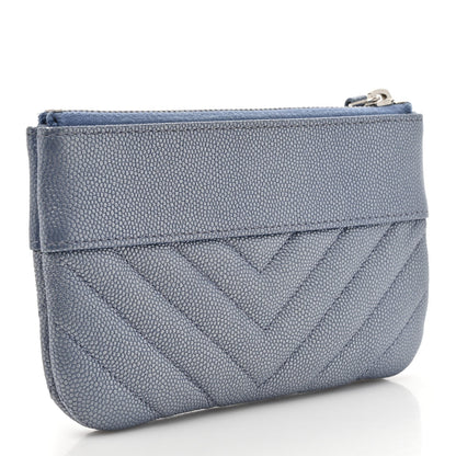 Chanel Caviar Chevron Quilted Small Vintage Mademoiselle Cosmetic Case Blue 3 of 7