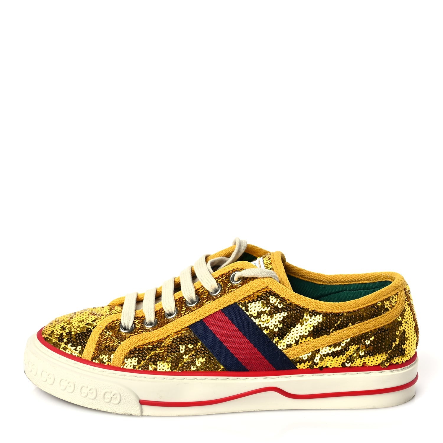 Gucci Sequin Web Matelasse Womens 1977 Tennis Sneakers 36 Gold Yellow 1 of 8