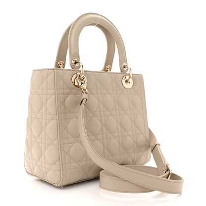 Christian Dior Lambskin Cannage Medium Lady Dior Beige 3 of 12