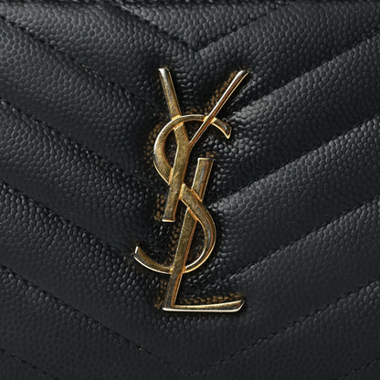 Saint Laurent Grain De Poudre Matelasse Chevron Monogram Compact Zip Around Wallet Black 7 of 7