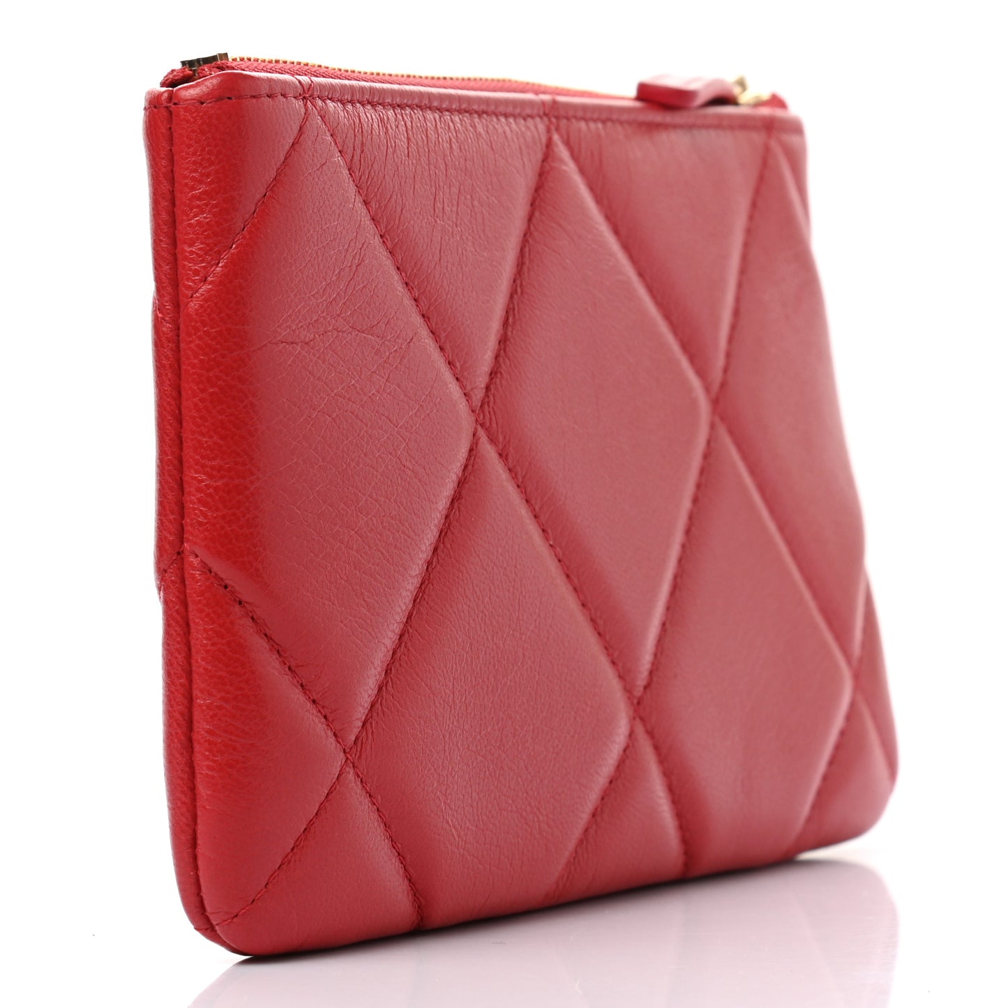 Shiny Goatskin Quilted Small Chanel 19 Pouch Red