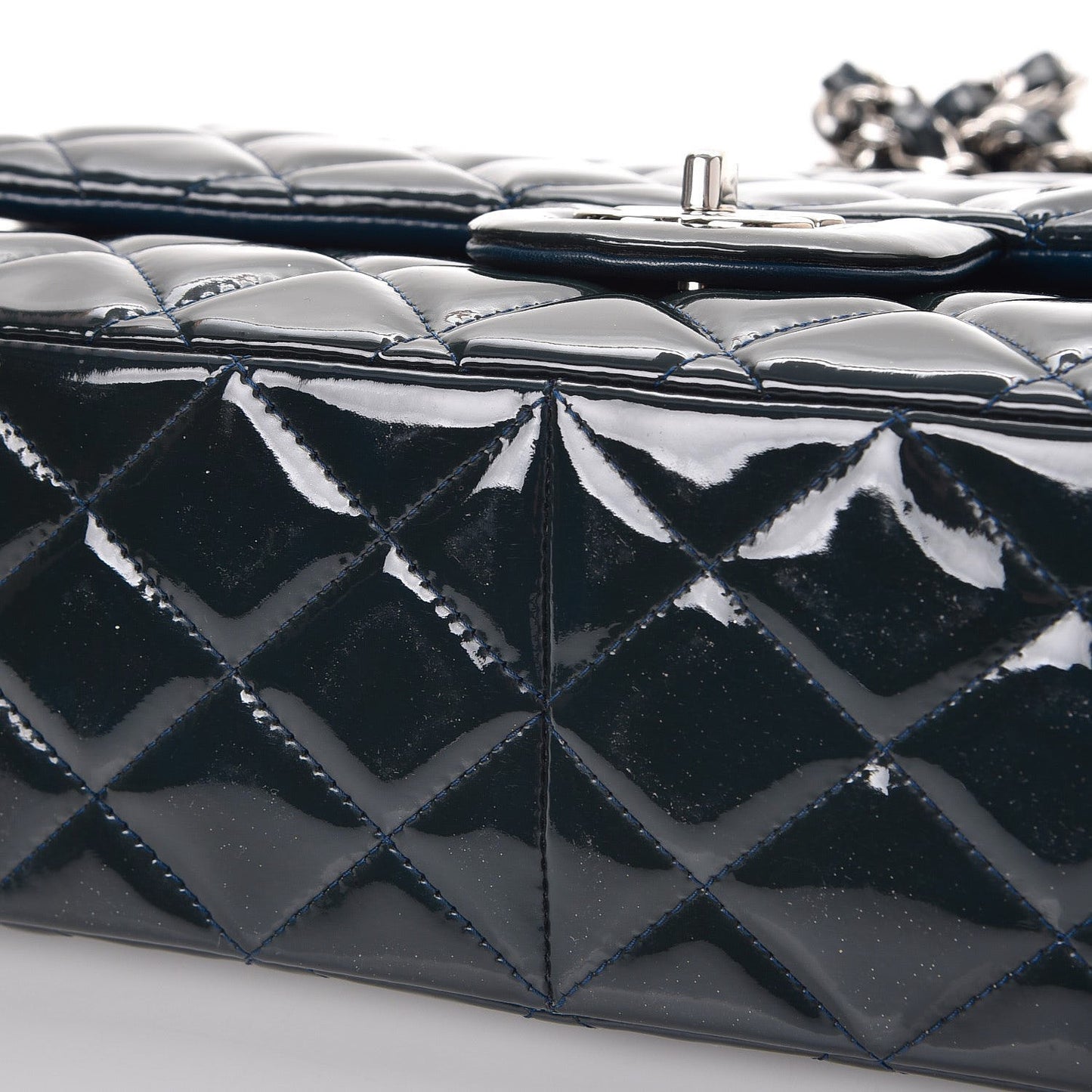 Patent Quilted Jumbo Double Flap Blue