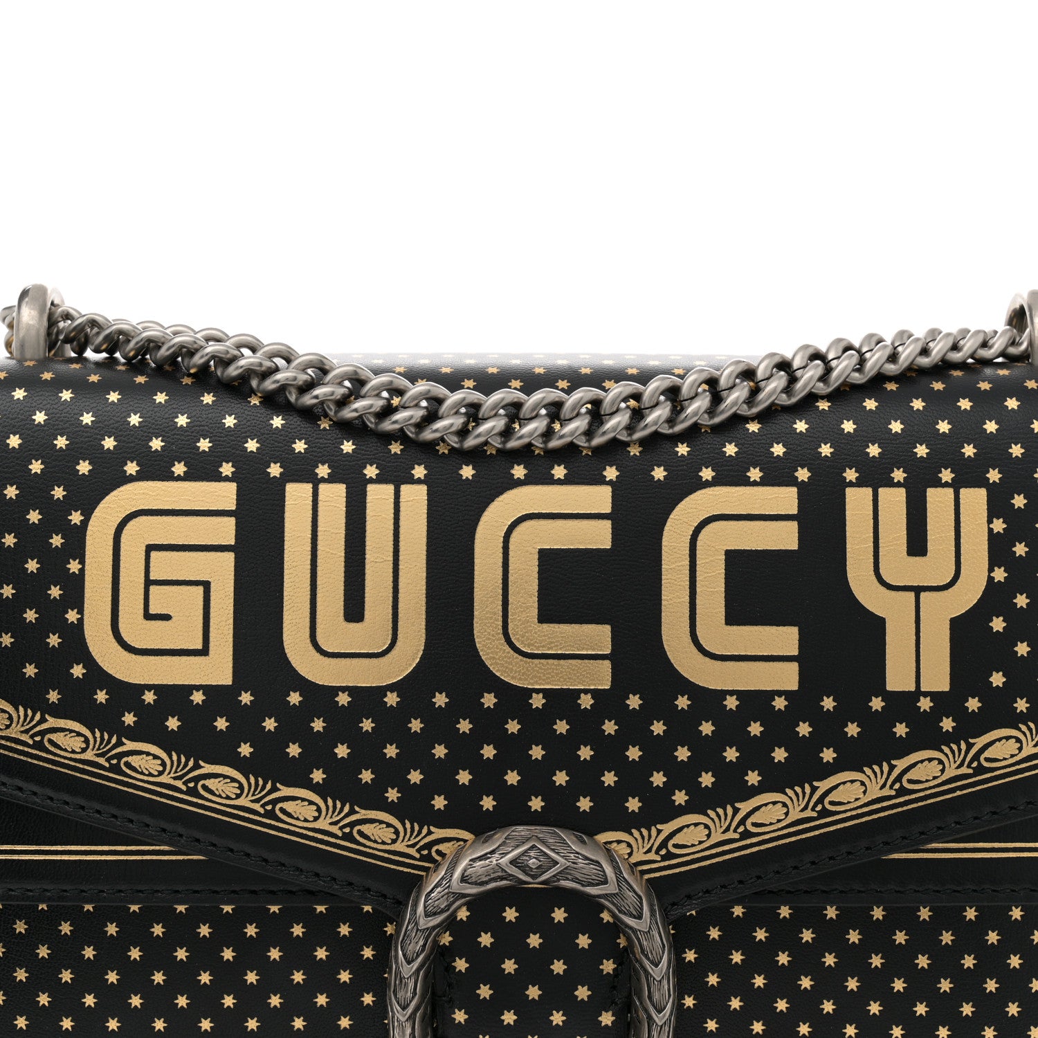 Gucci X SEGA Calfskin GUCCY Stars Medium Dionysus Shoulder Bag Black Gold 9 of 11