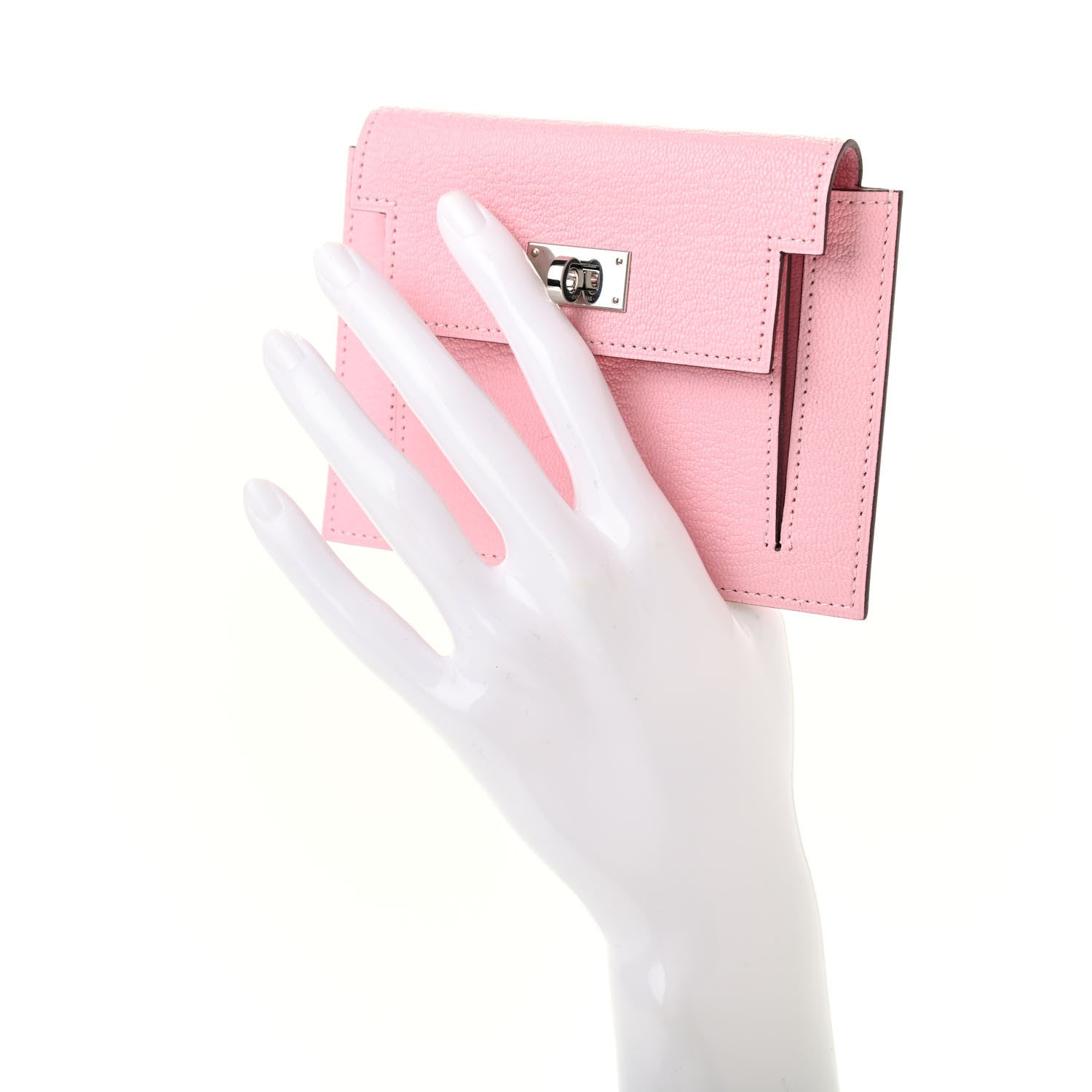 Hermes Chevre Mysore Kelly Pocket Compact Wallet Rose Sakura 2 of 7