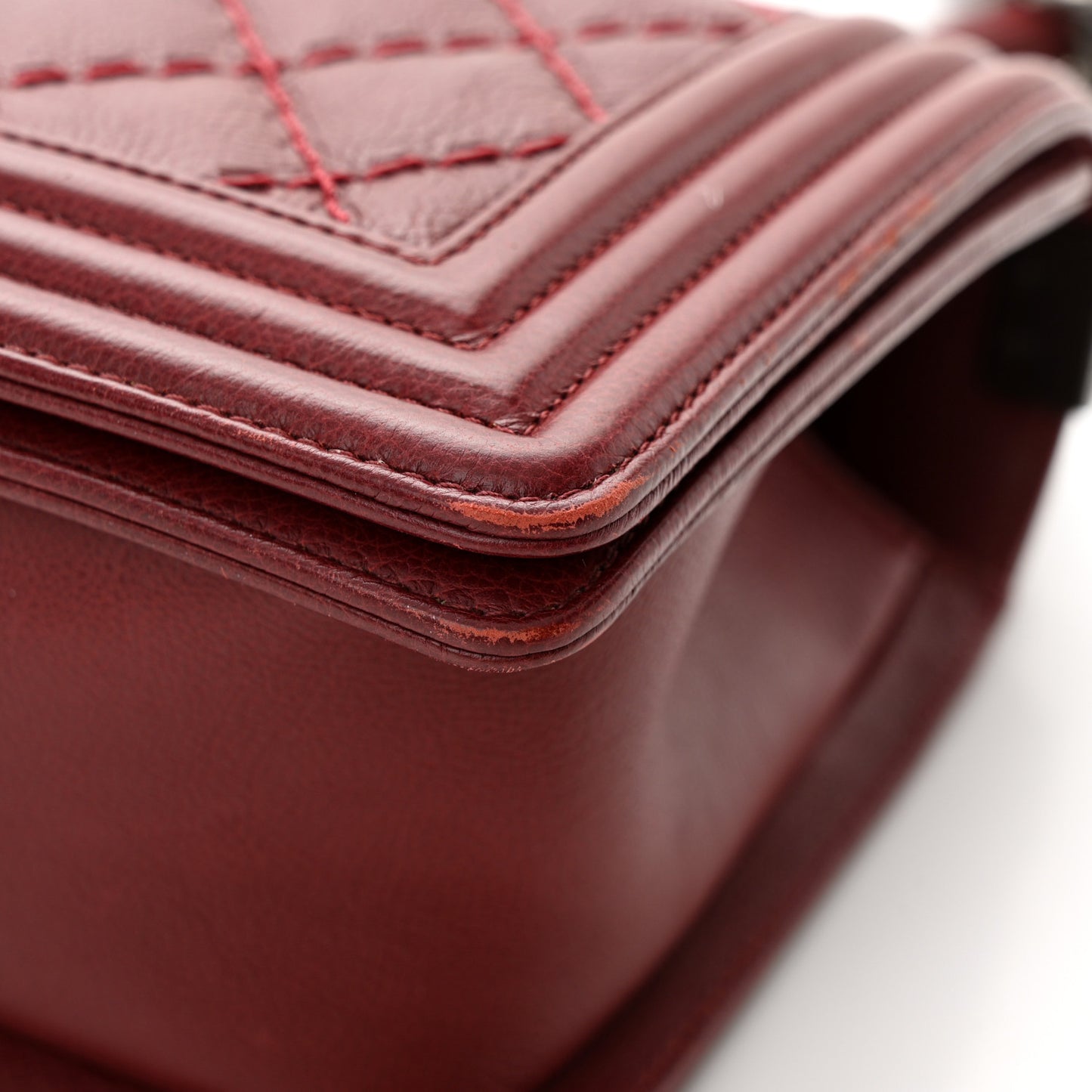 Calfskin Double Stitch Medium Boy Flap Burgundy