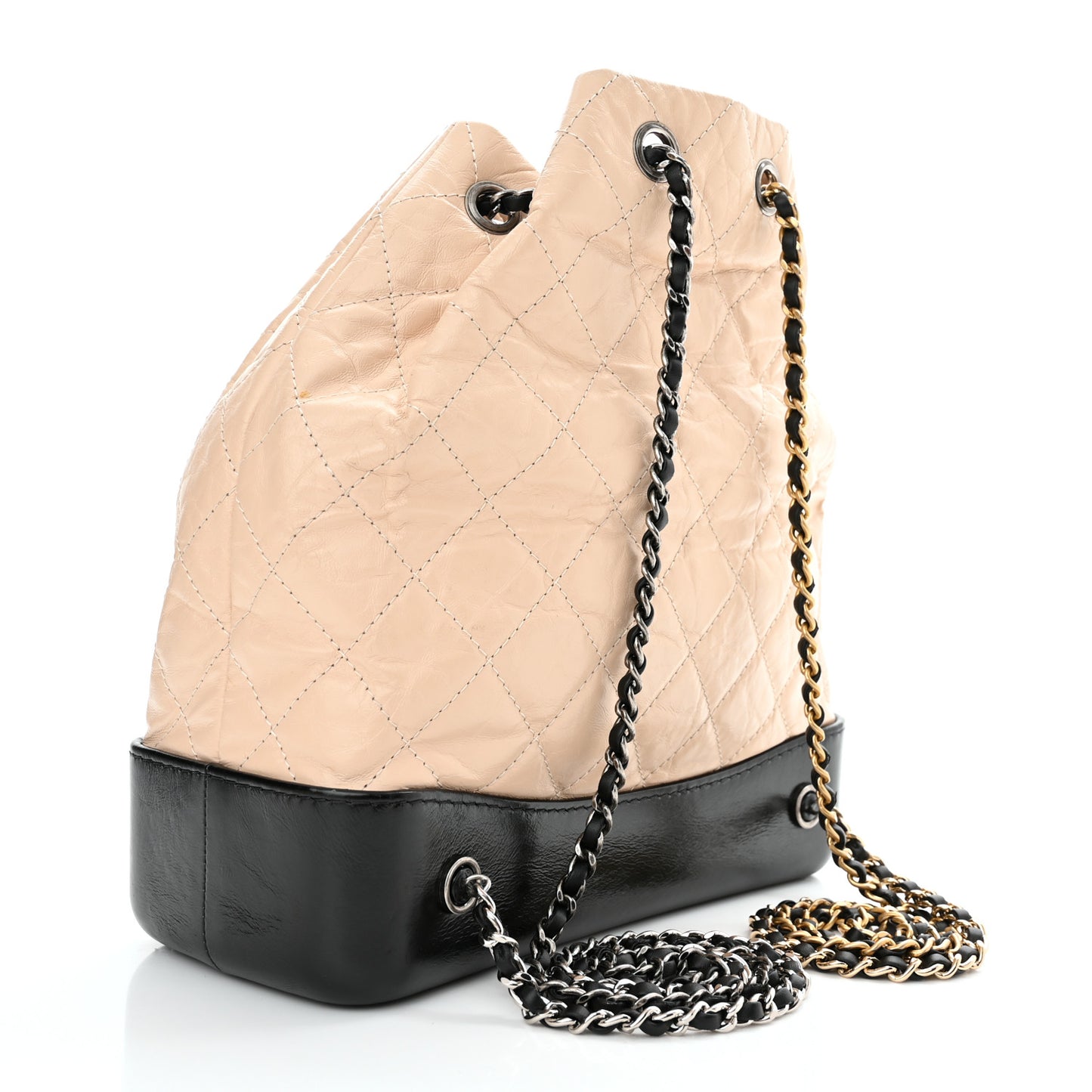 Aged Calfskin Quilted Gabrielle Backpack Beige Black
