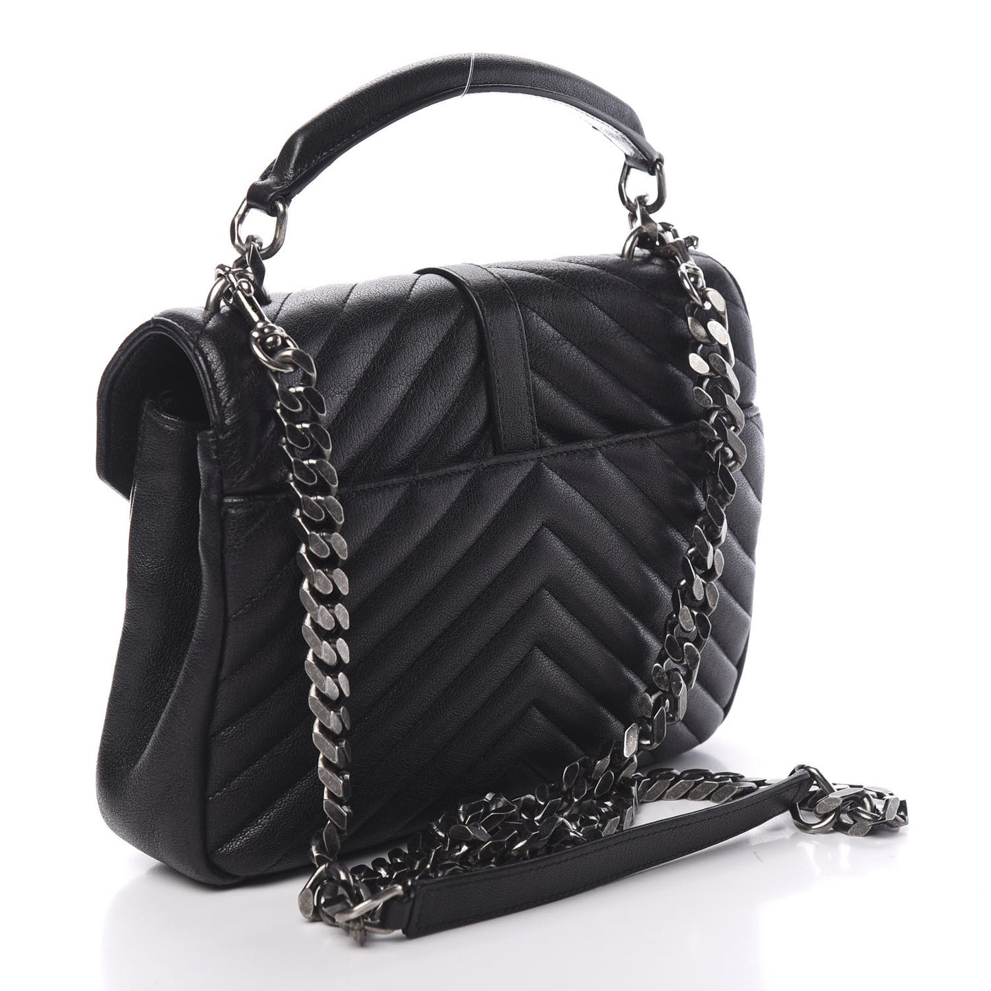 Sheepskin Matelasse Chevron Patchwork Monogram Medium College Bag Black