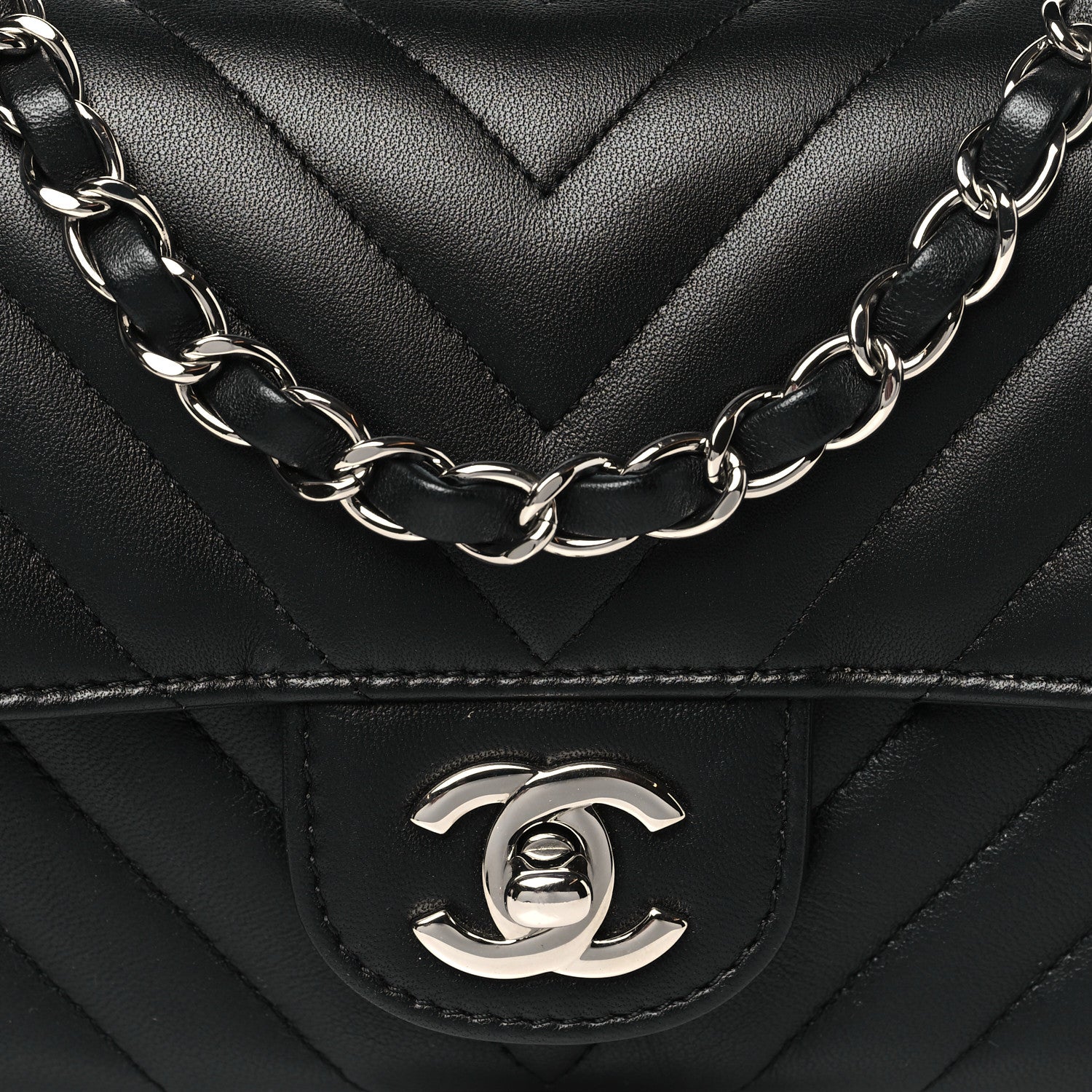 Chanel Lambskin Chevron Quilted Mini Rectangular Flap Black 8 of 15