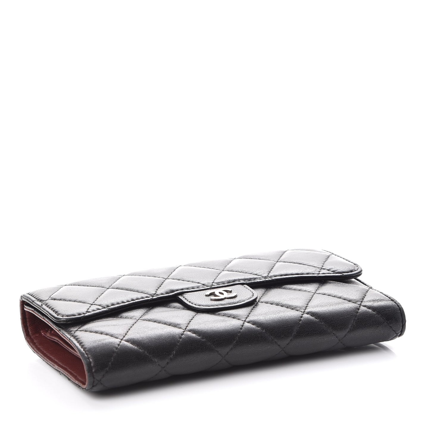 Lambskin Quilted Large Flap Wallet Black