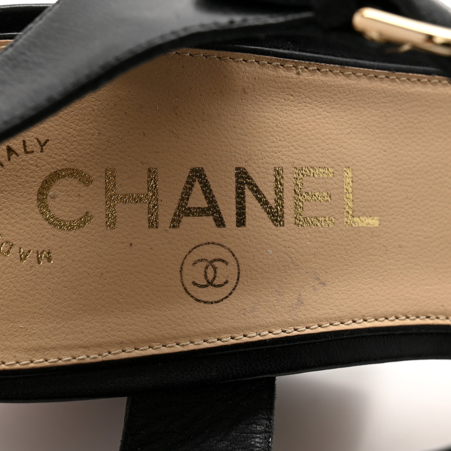 Lambskin Quilted Chain Cork Wedge Sandals 40 Black