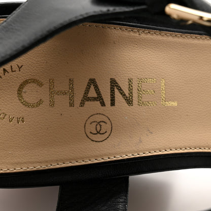 Chanel Lambskin Quilted Chain Cork Wedge Sandals 40 Black 7 of 10