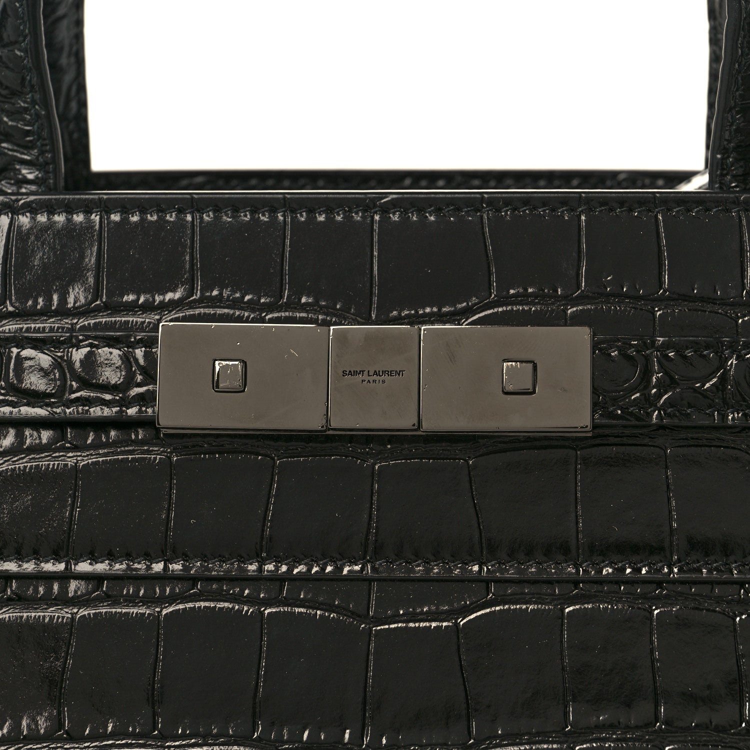 Saint Laurent Shiny Calfskin Crocodile Embossed Small Manhattan Shopper Tote Black 10 of 10