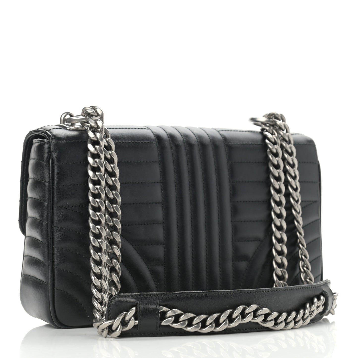 Soft Calfskin Impunture Diagramme Medium Chain Flap Shoulder Bag Black