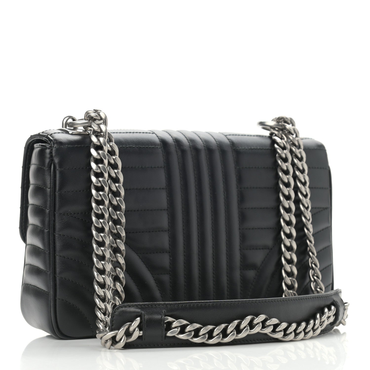 Prada Soft Calfskin Impunture Diagramme Medium Chain Flap Shoulder Bag Black 3 of 10