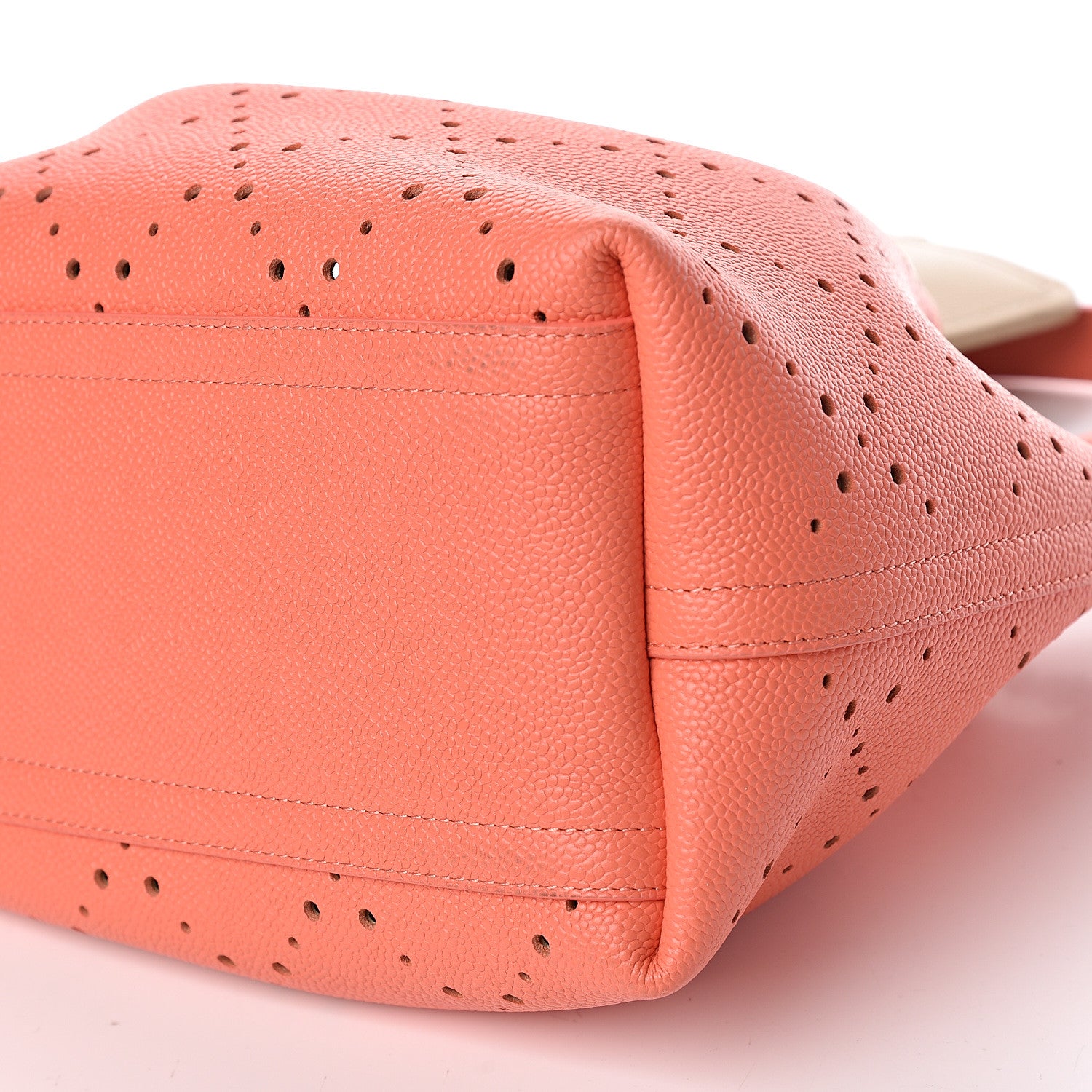 Chanel Caviar Perforated Drawstring CC Bag Coral Beige 11 of 12