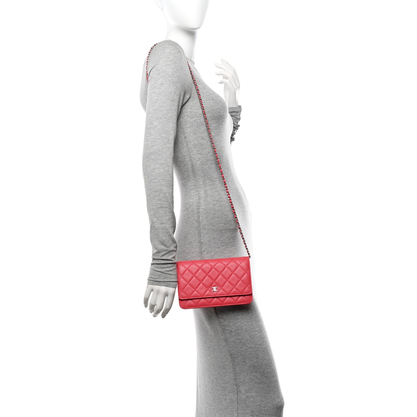 Caviar Quilted Wallet on Chain WOC Coral