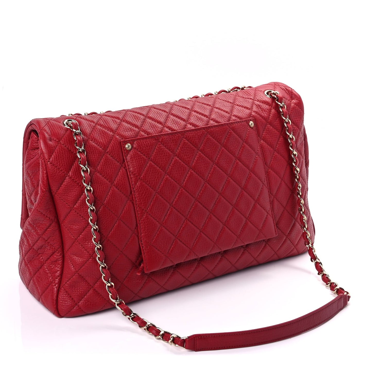 Calfskin Quilted XXL Travel Flap Bag  Red