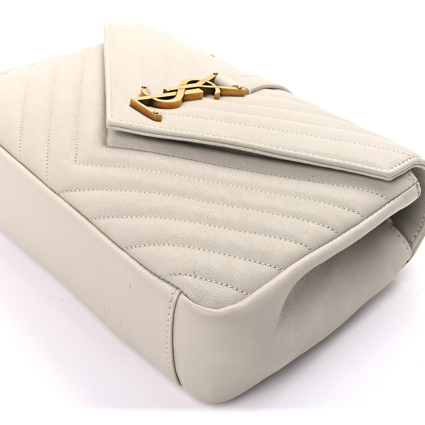 Sheepskin Matelasse Chevron Monogram Medium College Bag Crema Soft