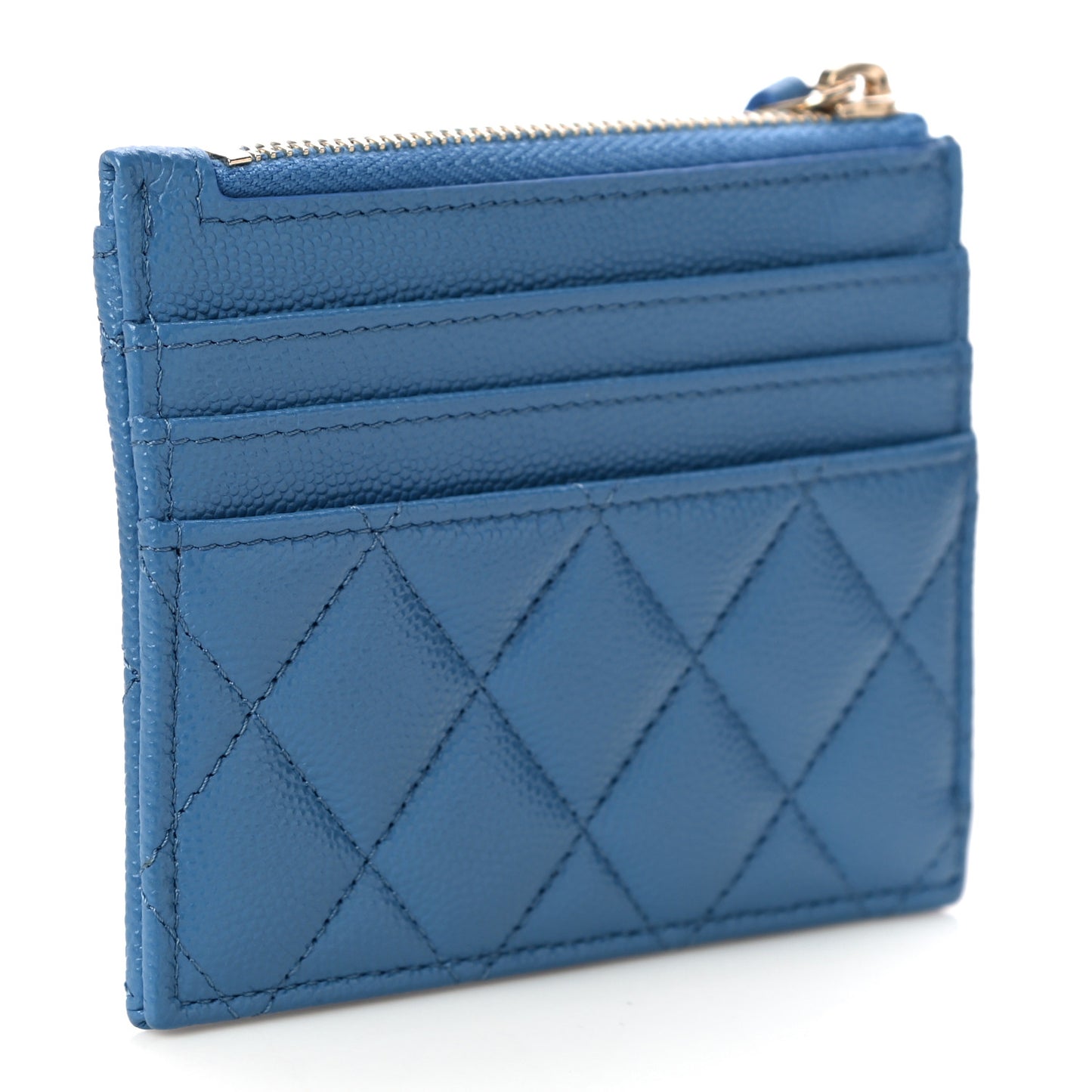 Caviar Quilted CC Zip Card Holder Blue