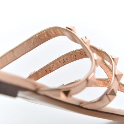 Valentino Garavani Metallic Nappa Rockstud Caged Flat Slide Sandals 38 Rame 8 of 17