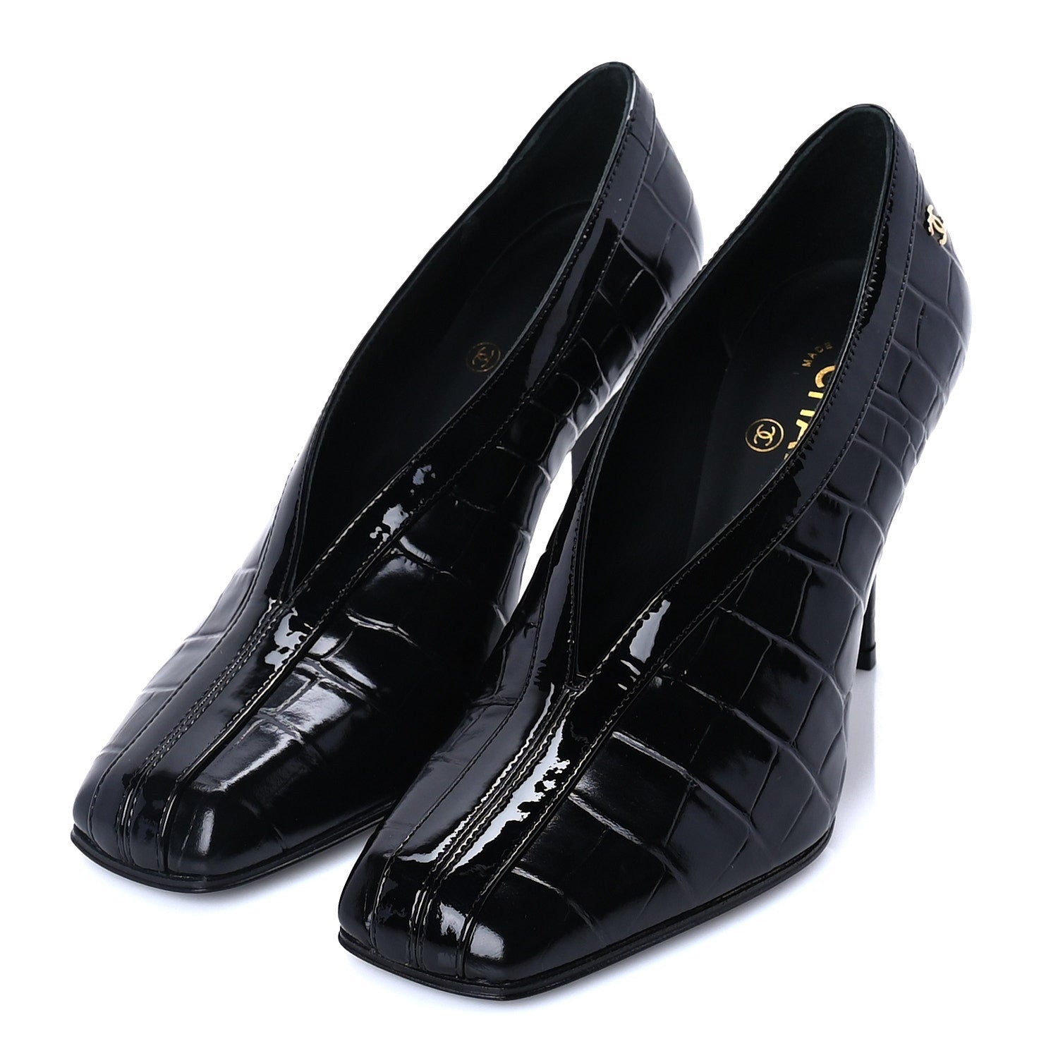 Chanel Crocodile Embossed Patent Calfskin Pumps 37 Black 2 of 8