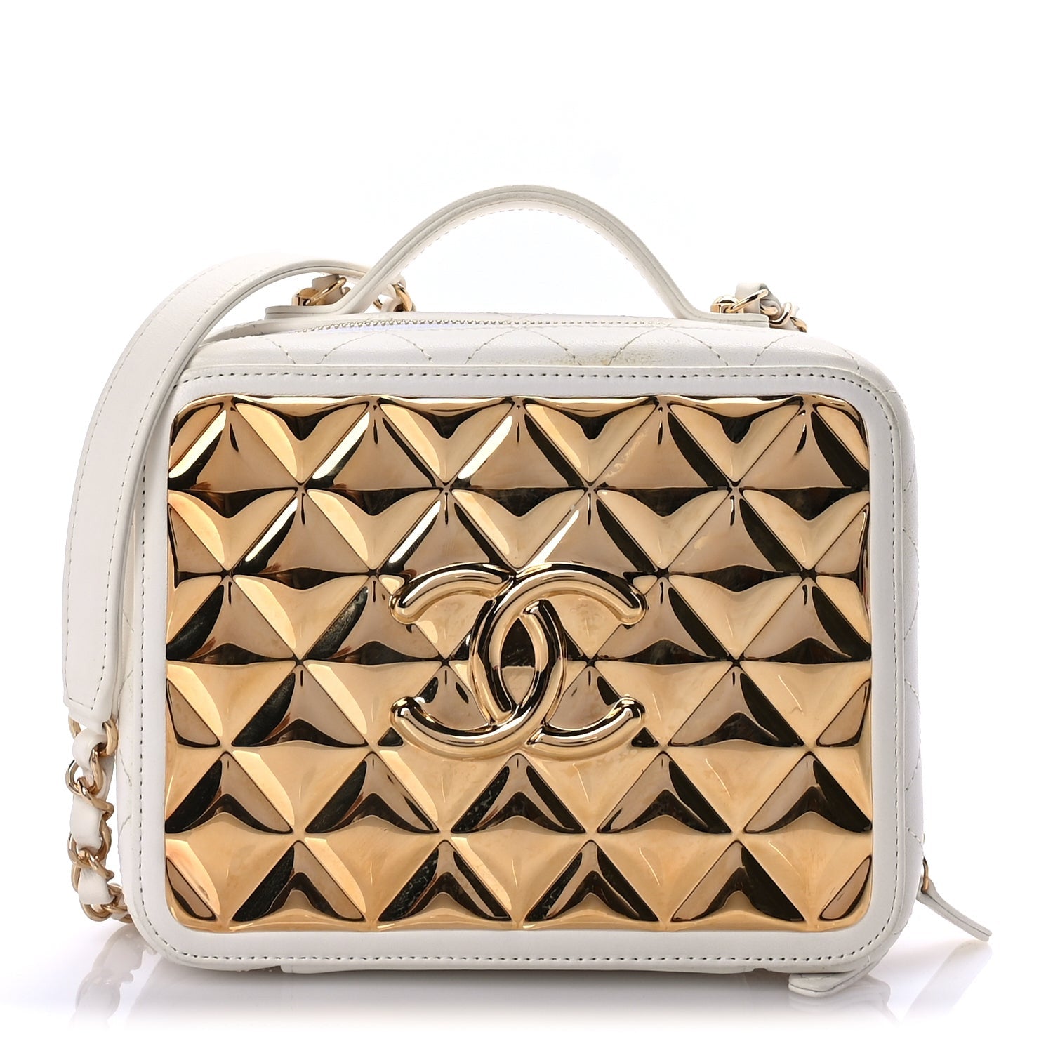 Chanel Lambskin Quilted Golden Plate Vanity Case White Gold 1 of 7