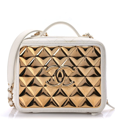 Chanel Lambskin Quilted Golden Plate Vanity Case White Gold 1 of 7
