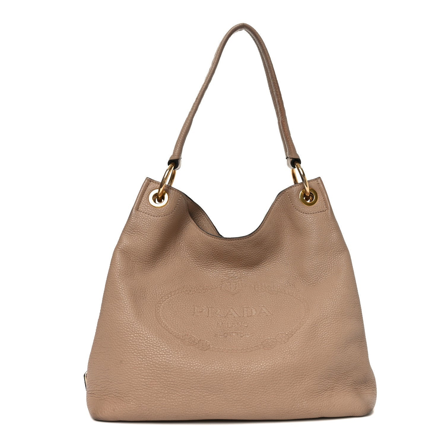 Prada Vitello Phenix Embossed Logo Hobo Caramel 1 of 1