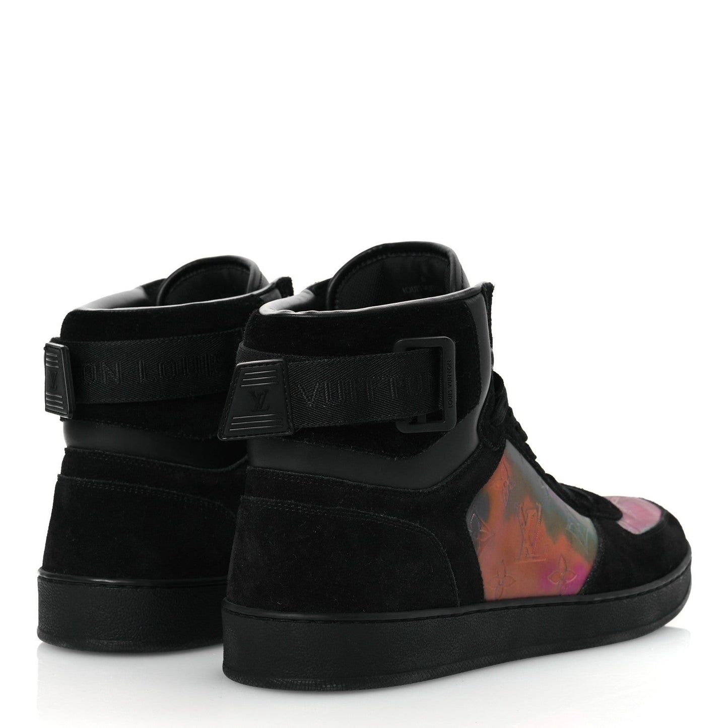 Suede Monogram Mens Rivoli High Top Sneakers Black Multicolor