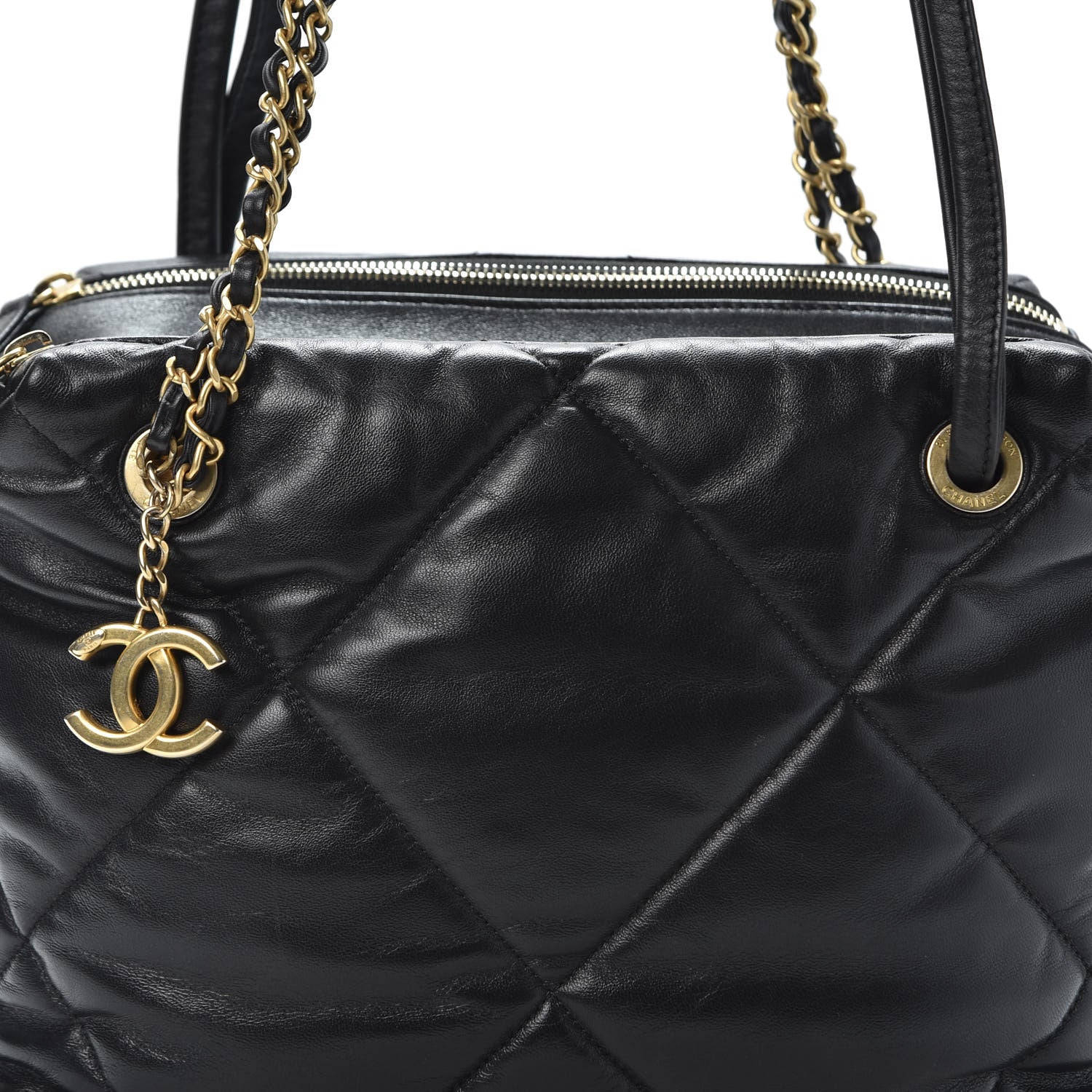 Chanel Lambskin Quilted Bowling Bag Black 9 of 10