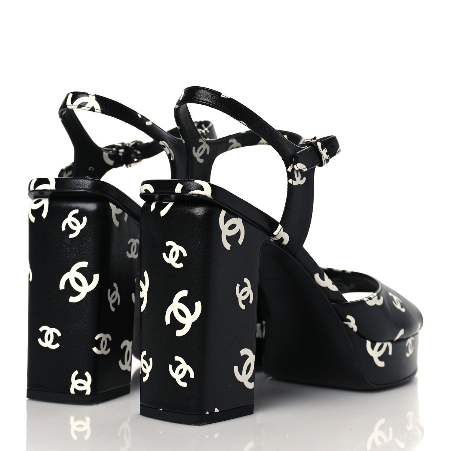 Chanel Printed Lambskin CC Platform Sandals 41 Black White 7 of 16