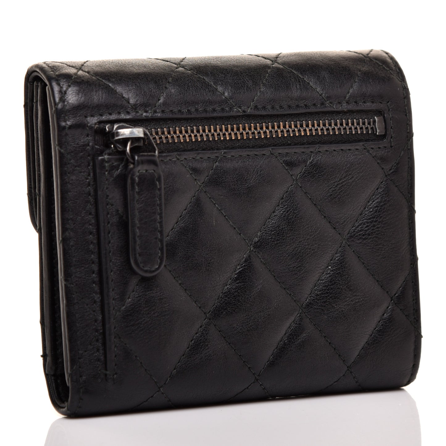 Calfskin Quilted Compact Flap Wallet So Black